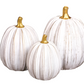 Gold and White Striped Pumpkins, Set of 3
