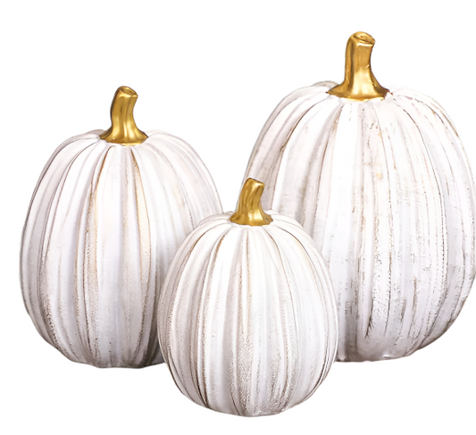 Gold and White Striped Pumpkins, Set of 3