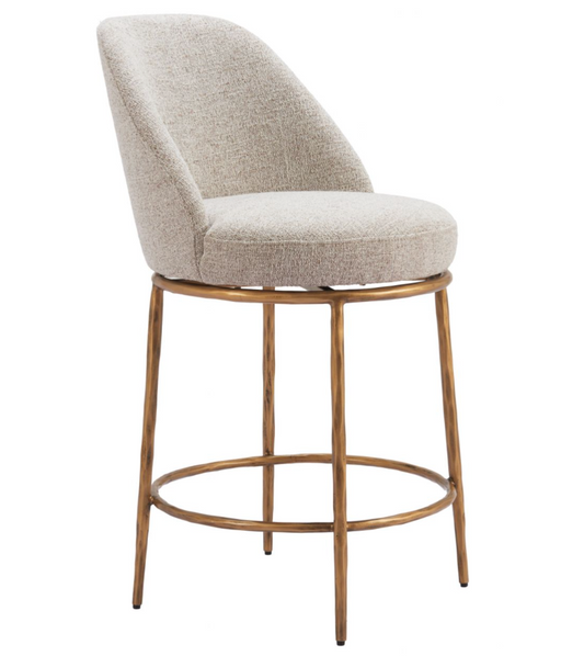 Hadley Swivel Counter Stool, Beige & Gold