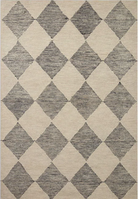 Diamond Pattern Rug- Ivory and Charcoal