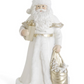 12" White & Gold Resin Santa Holding Package w/ Fur Trim