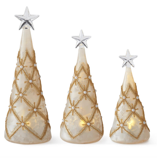 Gold & Pearl LED Christmas Trees w/ Timer (Various Sizes)
