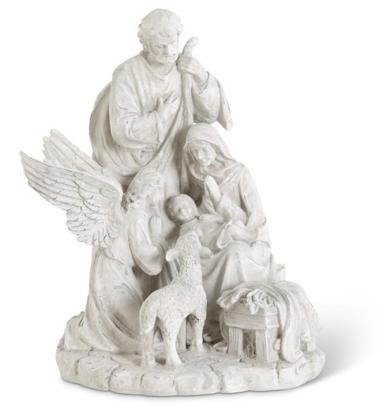 14" Gray Resin Nativity Family w/ Angel & Sheep