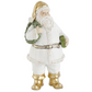 9" White & Gold Resin Santa w/ Wreath & Package