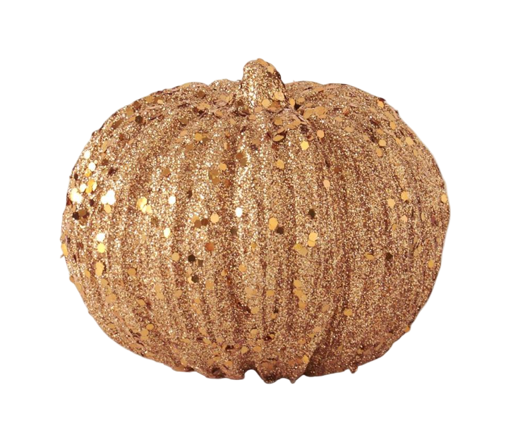 Decorative pumpkin with gold glitter on a white background