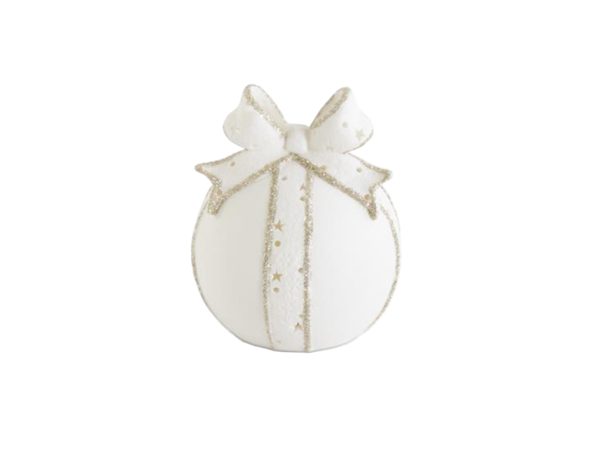 3.75" White Porcelain LED Tabletop Ornament w/Timer