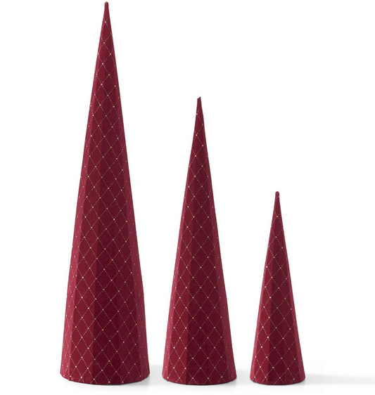 Burgundy Velvet Cone Trees w/ Gold Glitter