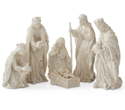 Tabletop White Glittered Nativity Set