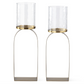 Antiqued Gold & Glass Hurricane Candleholders, Set of 2