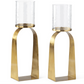 Antiqued Gold & Glass Hurricane Candleholders, Set of 2