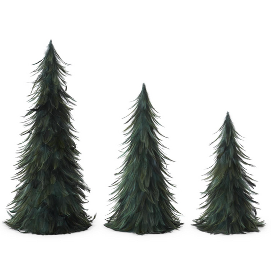 Set of 3 Wispy Green Feather Nesting Cone Trees