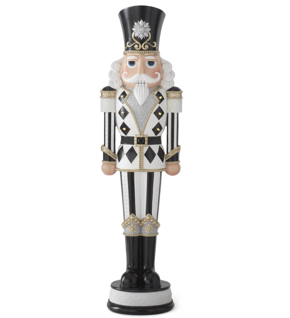 36" Black & White Harlequin LED Nutcracker