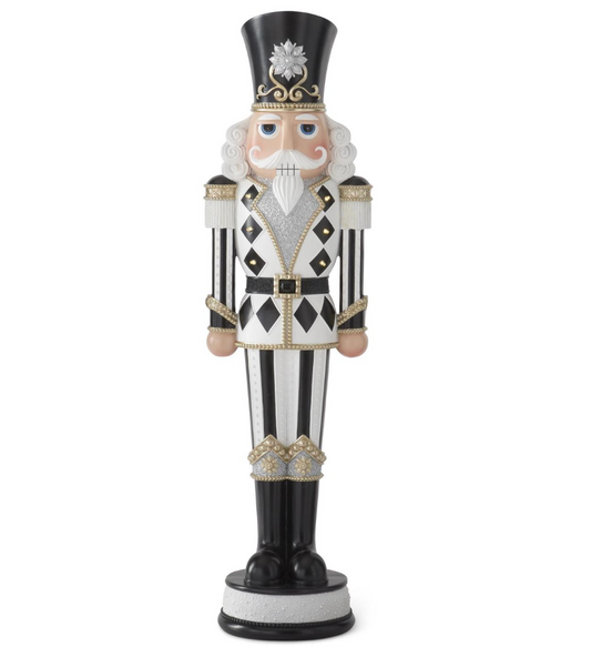 36" Black & White Harlequin LED Nutcracker