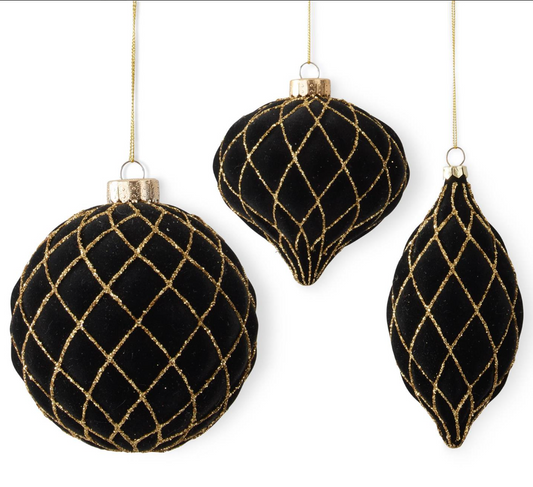 Assorted Black & Gold Velvet Ornaments (3 Styles)