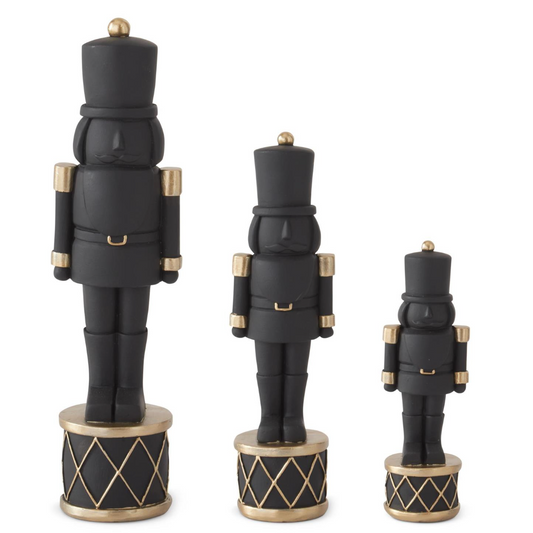 Matte Black Nutcrackers on Drum w/ Gold Trim (Various Sizes)