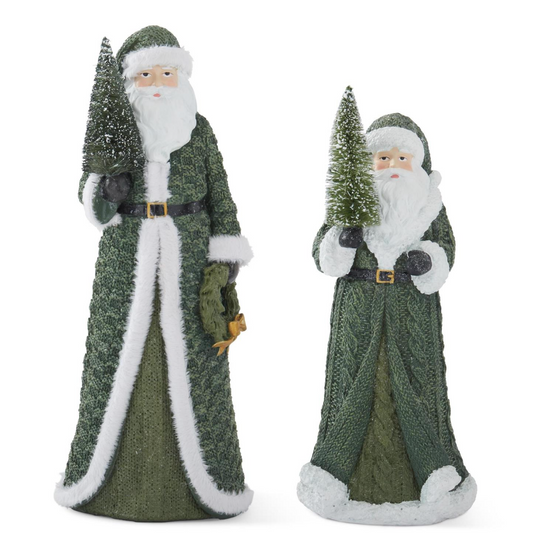 Santa w/ Green Coat & Bottle Brush Tree (Various Sizes)