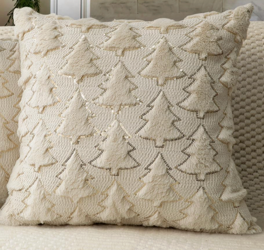 Christmas Tree Pillow, Cream w/ Gold