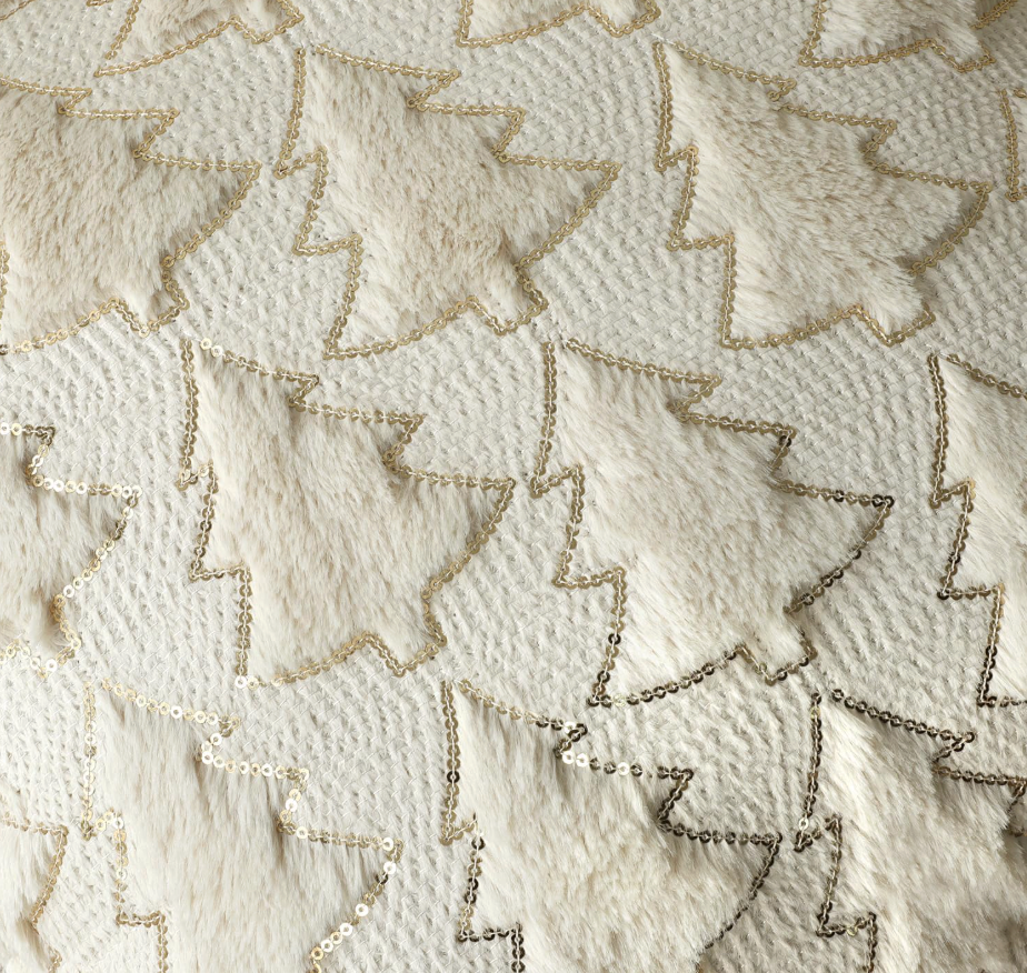 Christmas Tree Pillow, Cream w/ Gold