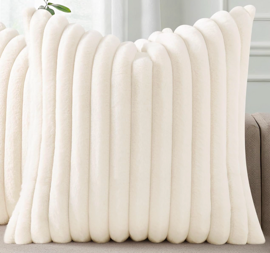 Fluffy Striped Pillow, Cream