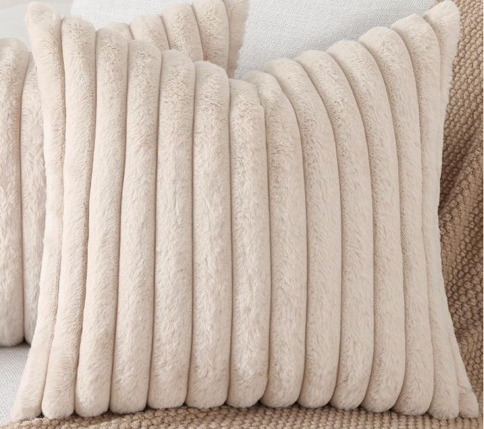 Fluffy Striped Pillow, Apricot