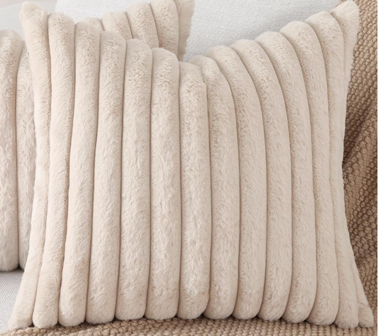 Fluffy Striped Pillow, Apricot