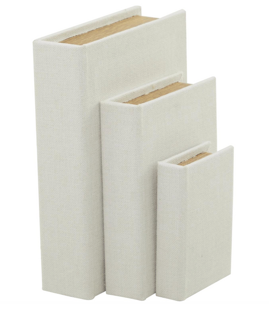 White Linen Storage Books, Set of 3