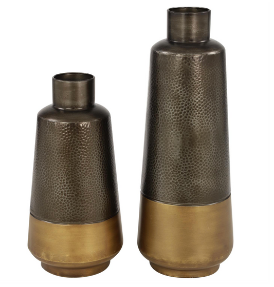 Dark Gray Metal Vase with Gold Base (Various Sizes)