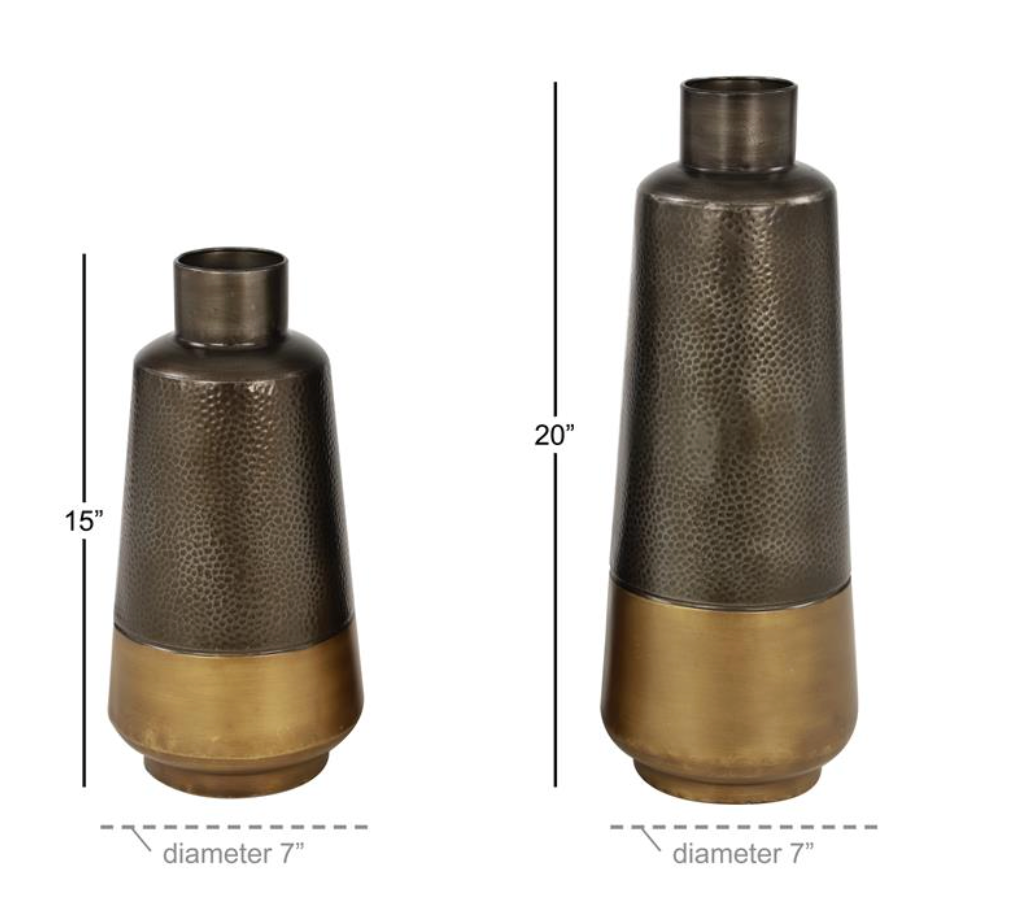 Dark Gray Metal Vase with Gold Base (Various Sizes)