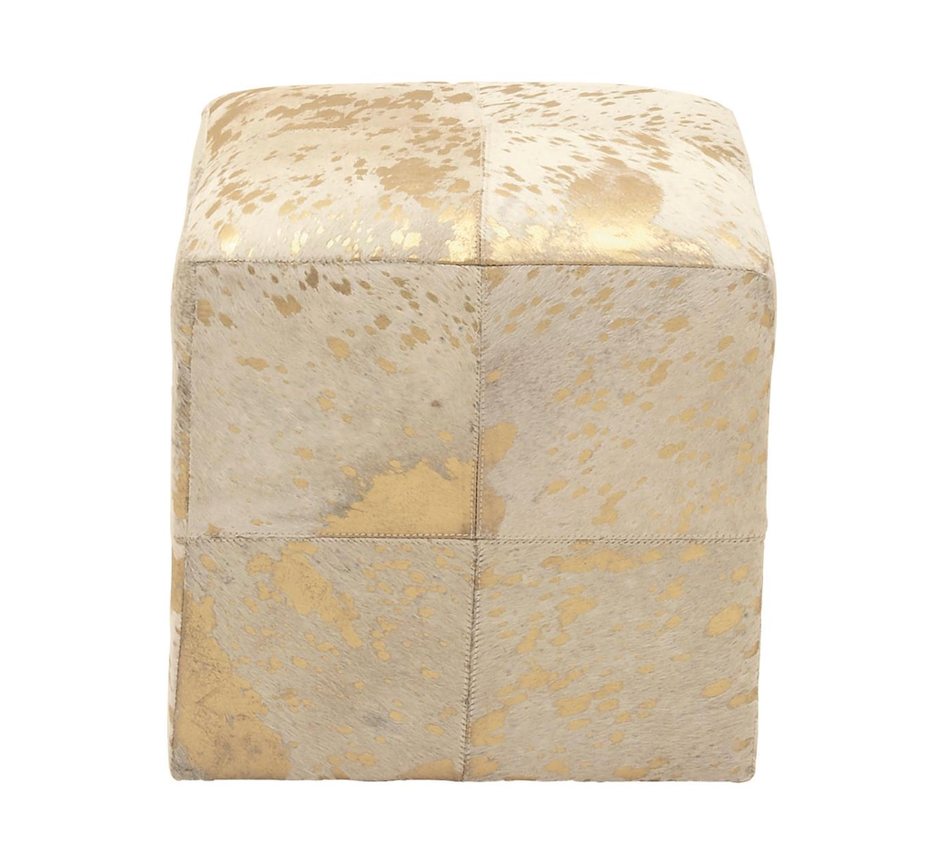 Gold Leather Glam Ottoman