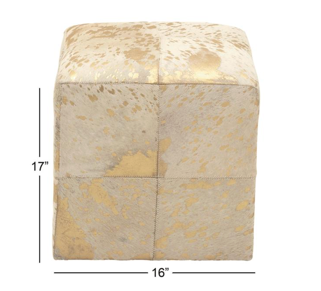 Gold Leather Glam Ottoman