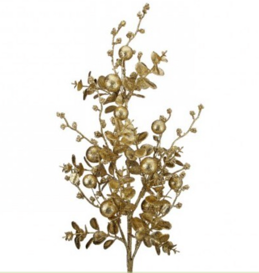 30" Glitter Eucalyptus and Ball Spray, Gold