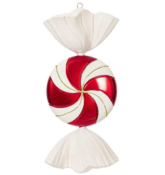 18.5" Red/White Swirl Candy Glitter Ornament