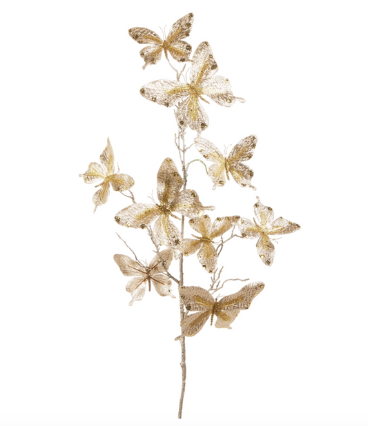 37" Glitter Gold Butterfly Spray