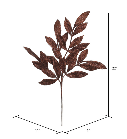 22" Chocolate Glitter BayLeaf Spray