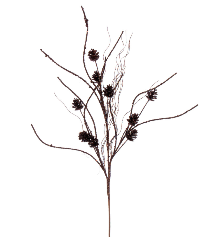 32" Chocolate Mini Pinecone Twig Glitter Spray