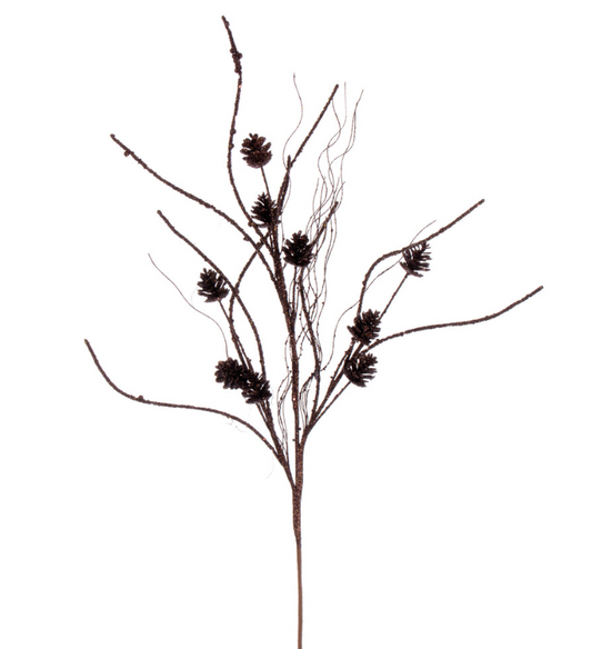 32" Chocolate Mini Pinecone Twig Glitter Spray