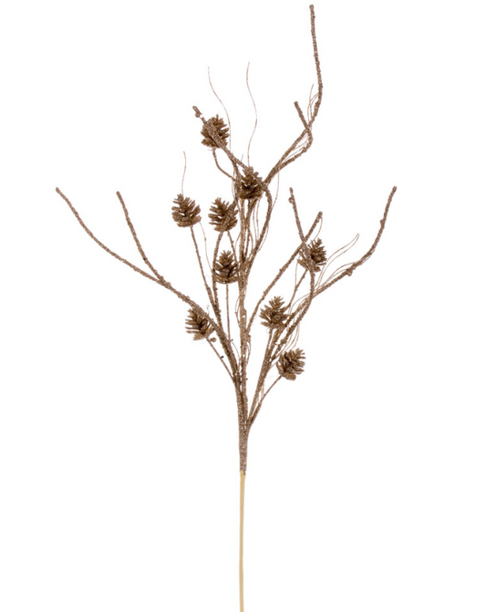 32" Champagne Mini Pinecone Twig Glitter Spray