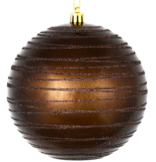 4" Chocolate Candy Finish Ball Ornament with Glitter