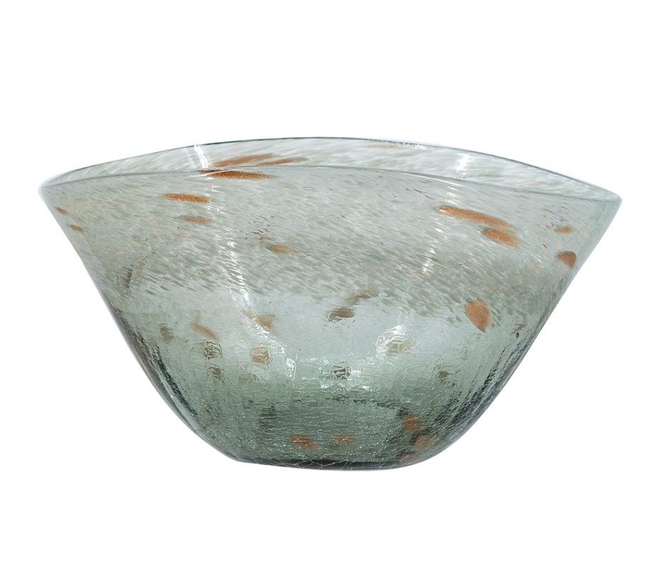 Smoked Green and Gold Glass Bowl