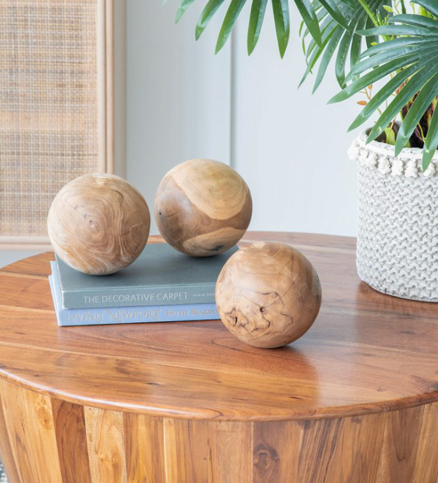 Decorative Teak Balls, Set of 3