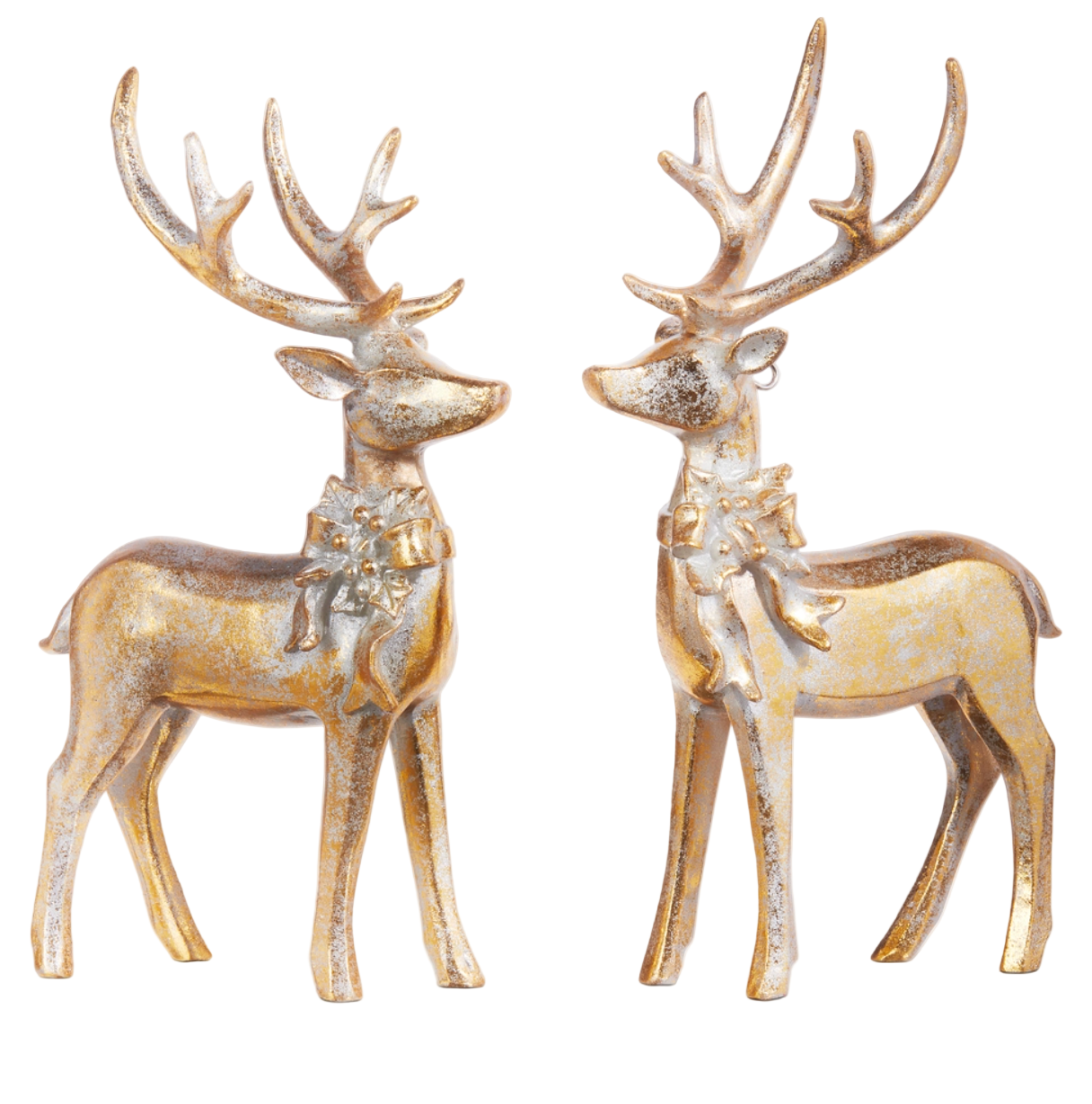 7" Aged Gold Deer with Bow Ornament (Various Styles)