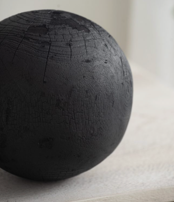 Black Decorative Teak Balls, Set of 3