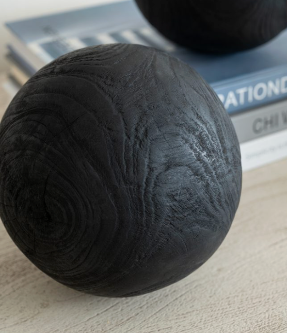 Black Decorative Teak Balls, Set of 3