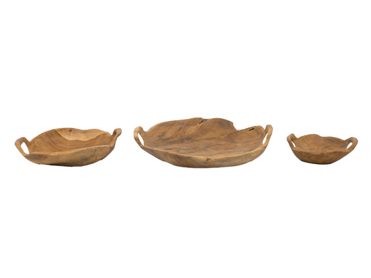 Teak Wood Decorative Bowls with Handle (Various Sizes)