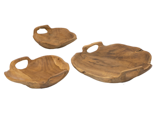 Teak Wood Decorative Bowls with Handle (Various Sizes)