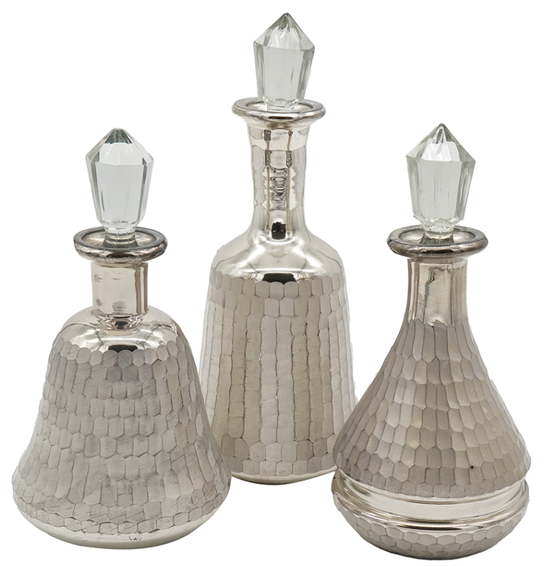 Silver Glass Bottles, Set of 3