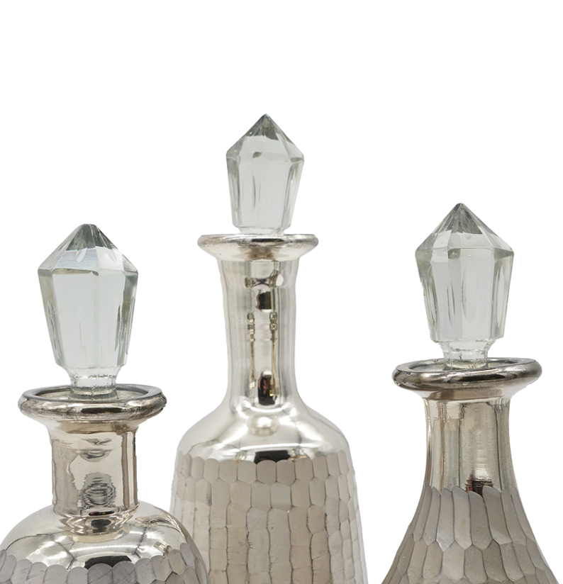 Silver Glass Bottles, Set of 3