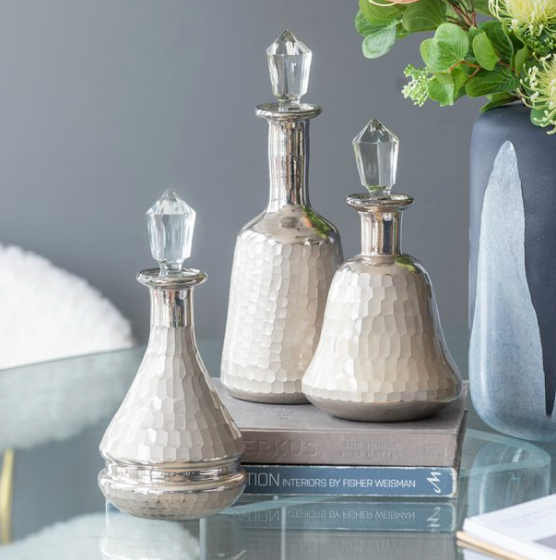 Silver Glass Bottles, Set of 3