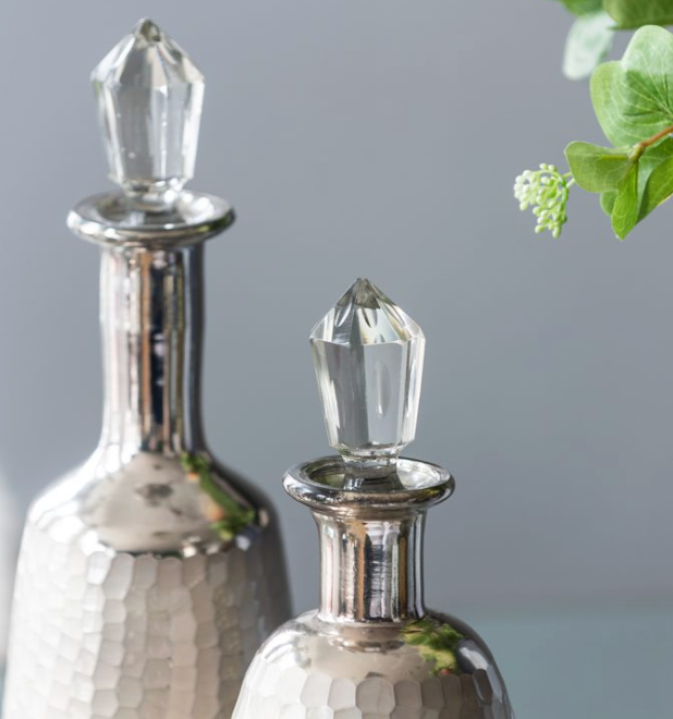 Silver Glass Bottles, Set of 3