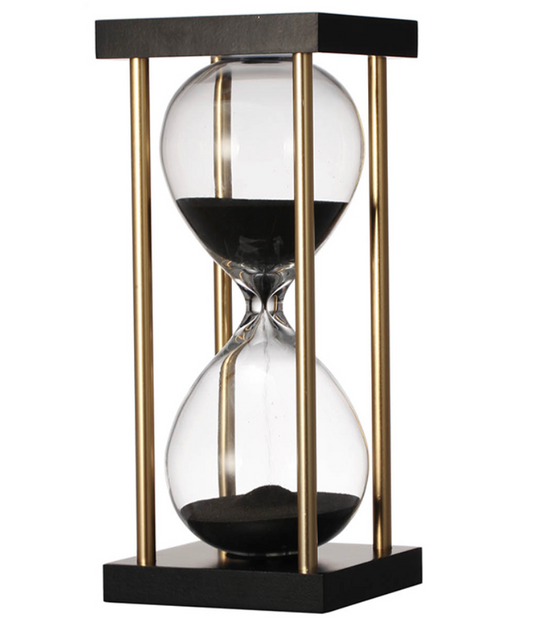 15 Minute Black & Gold Hourglass w/ Black Sand